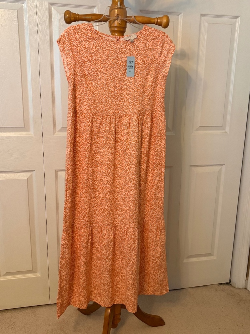 LOFT Petite Sleeveless Midi Dress in Orange Floral Print - Size XSP (NWT)